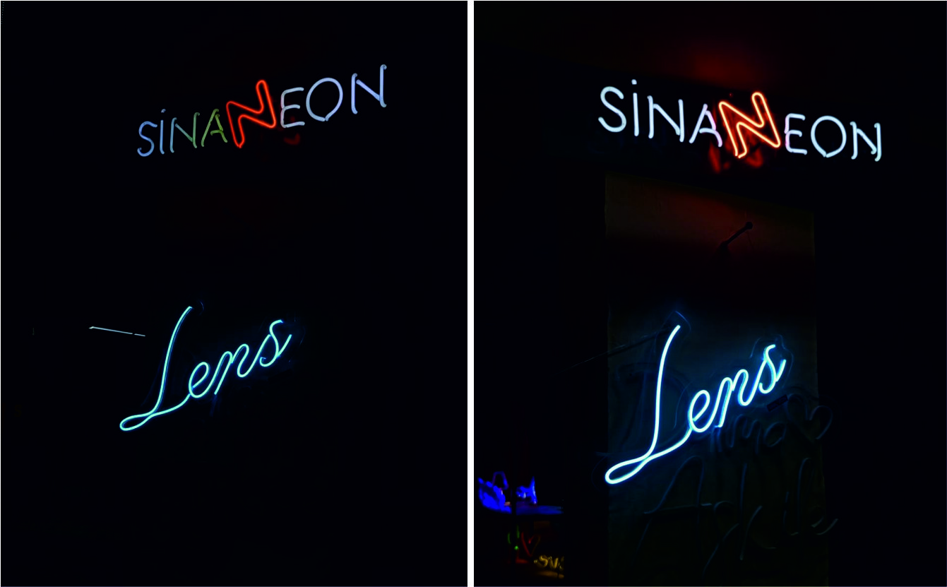 lens neon sign